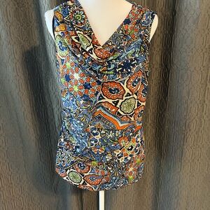 Cable & Gauge Multicolor Patterned Cowl Neck Blouse